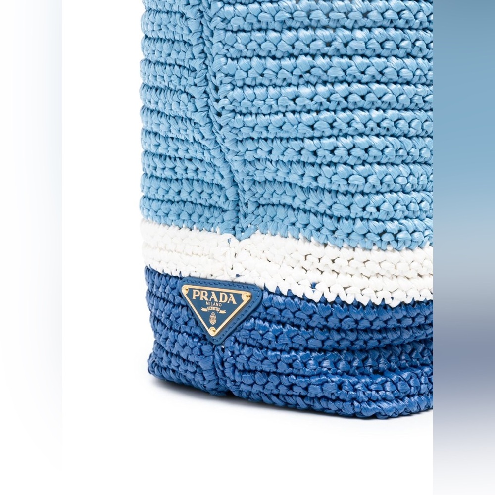 Prada Large Raffia Tote Beach Bag Shopping Light Blue - Picture 5 of 12